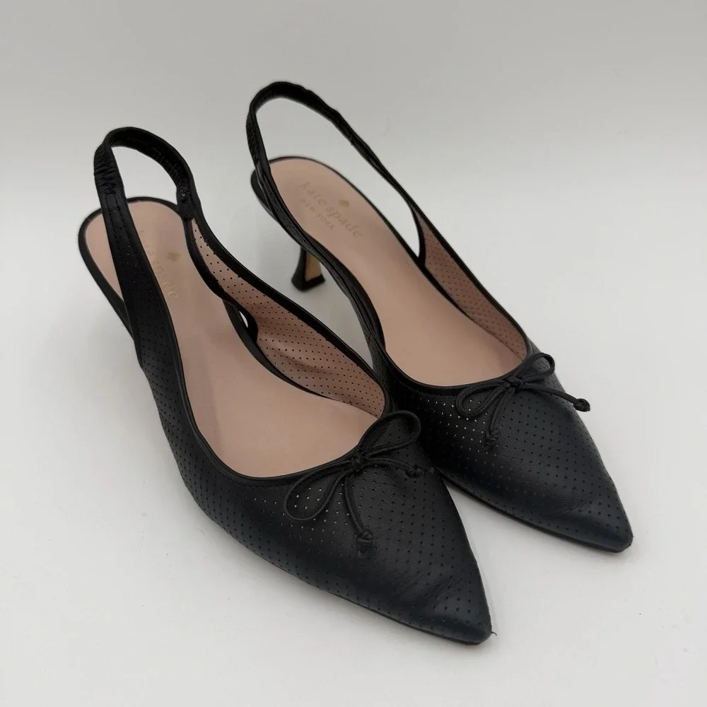 Kate Spade Veronica Black Slip On‎ Kitten Heel Sandals Women's 8.5 Slingback